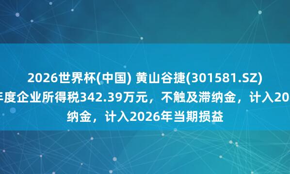 2026世界杯(中國) 黃山谷捷(301581.SZ)：補繳2025年度企業所得稅342.39萬元，不觸及滯納金，計入2026年當期損益